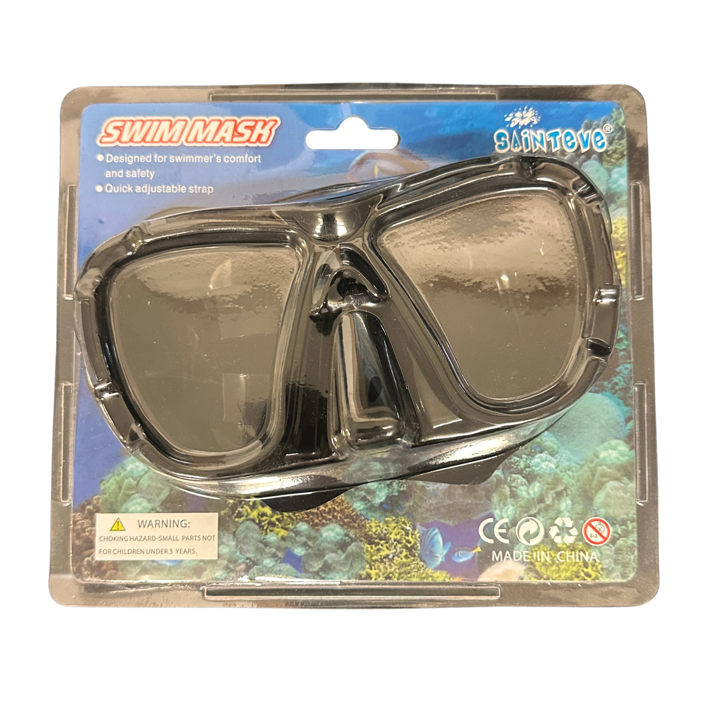 Adult Dive & Snorkel Mask – Wide View Silicone Seal, Black MS8103