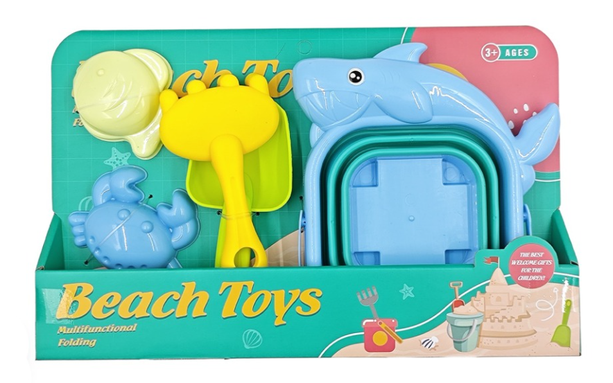 Kids Beach Toy Set SHARK – Sand Shovels & Folding Buckets (Assorted Colors) MSFBS3