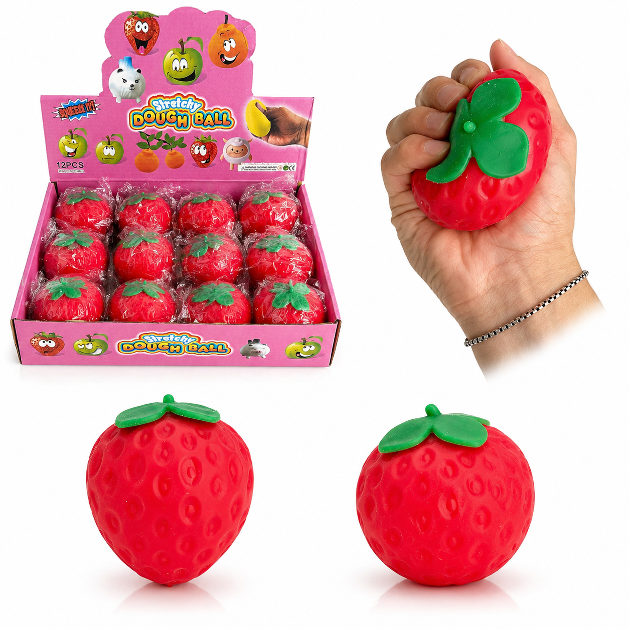 Strawberry Dough Ball Squishy – 12 Piece Display MSS1