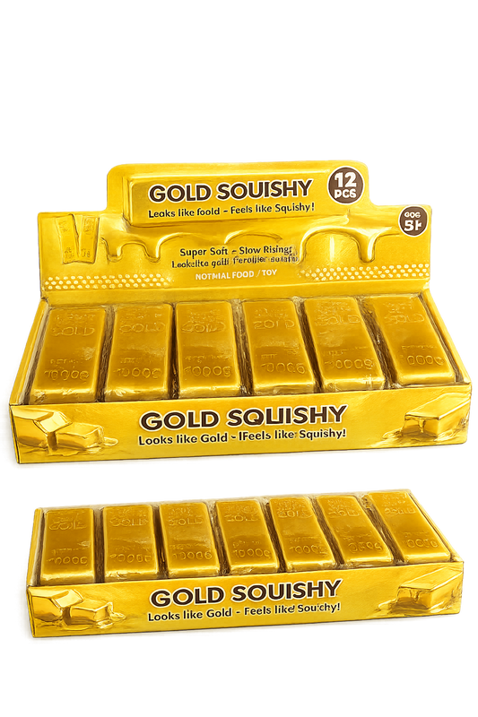 Gold Squishy – 5.5” Slow Rising Gold Bar Squishy Toy (12 Piece Display) MSUSG