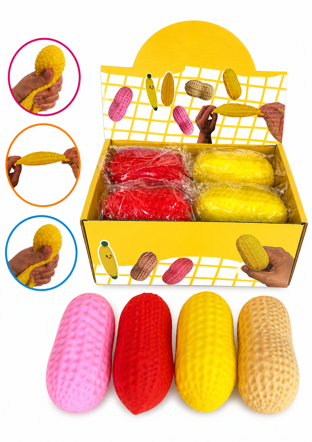 Ultra Squishy Peanut Stress Toy – Assorted Colors 12 Piece Display MSDS2