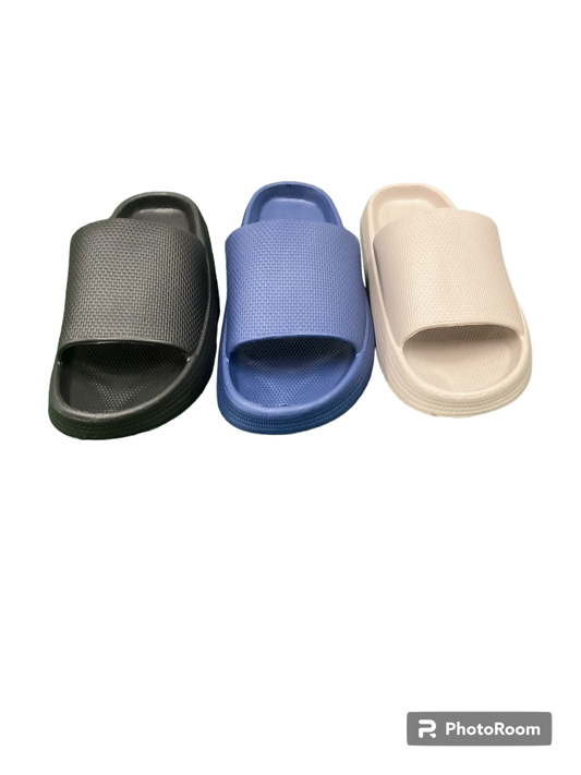 Comfort Slide Sandals – Assorted Colors (Black / Blue / Beige) – Hanger Pack MN-02