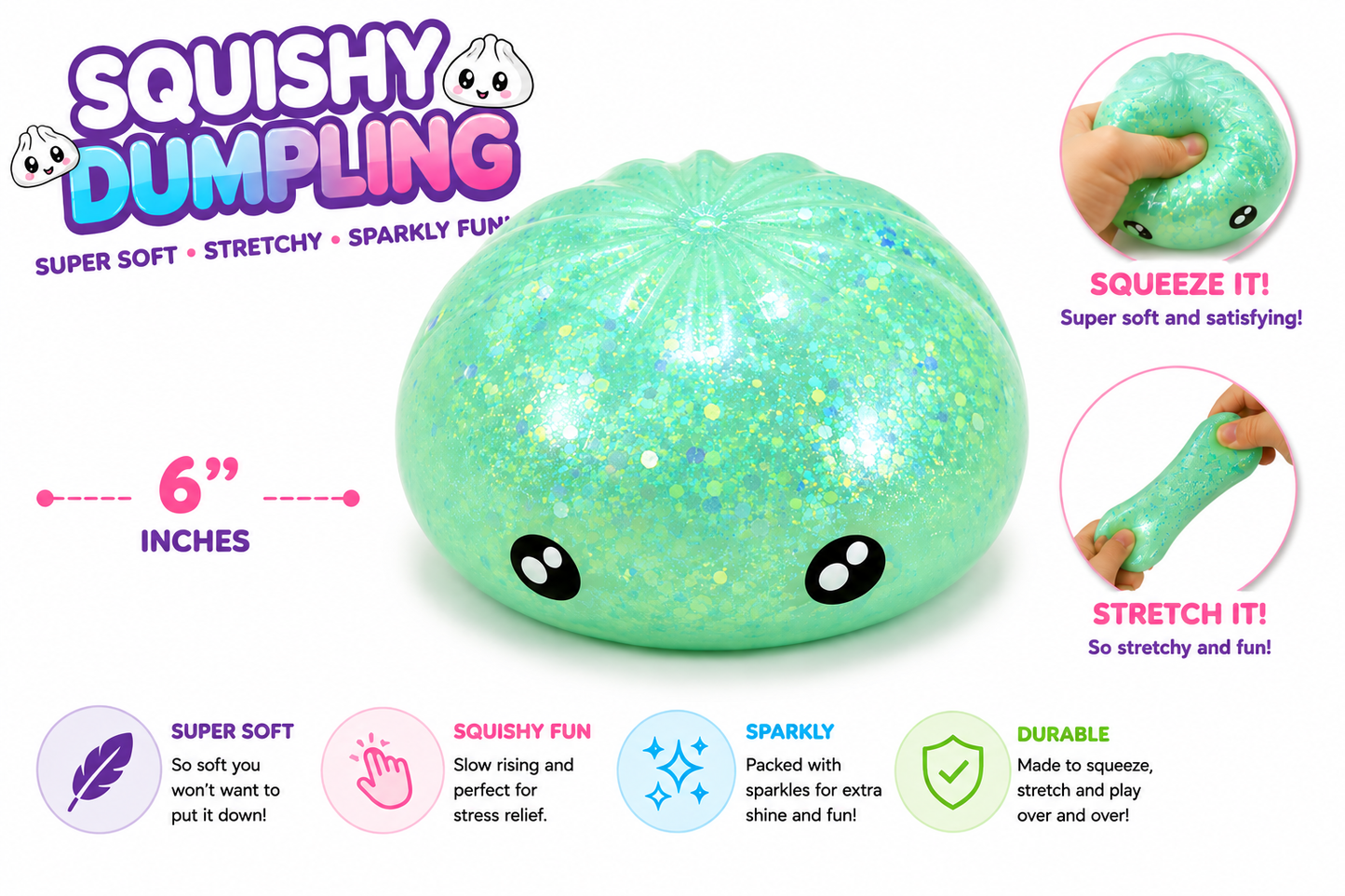 Glitter Squishy Dumpling (6”) MSDS12