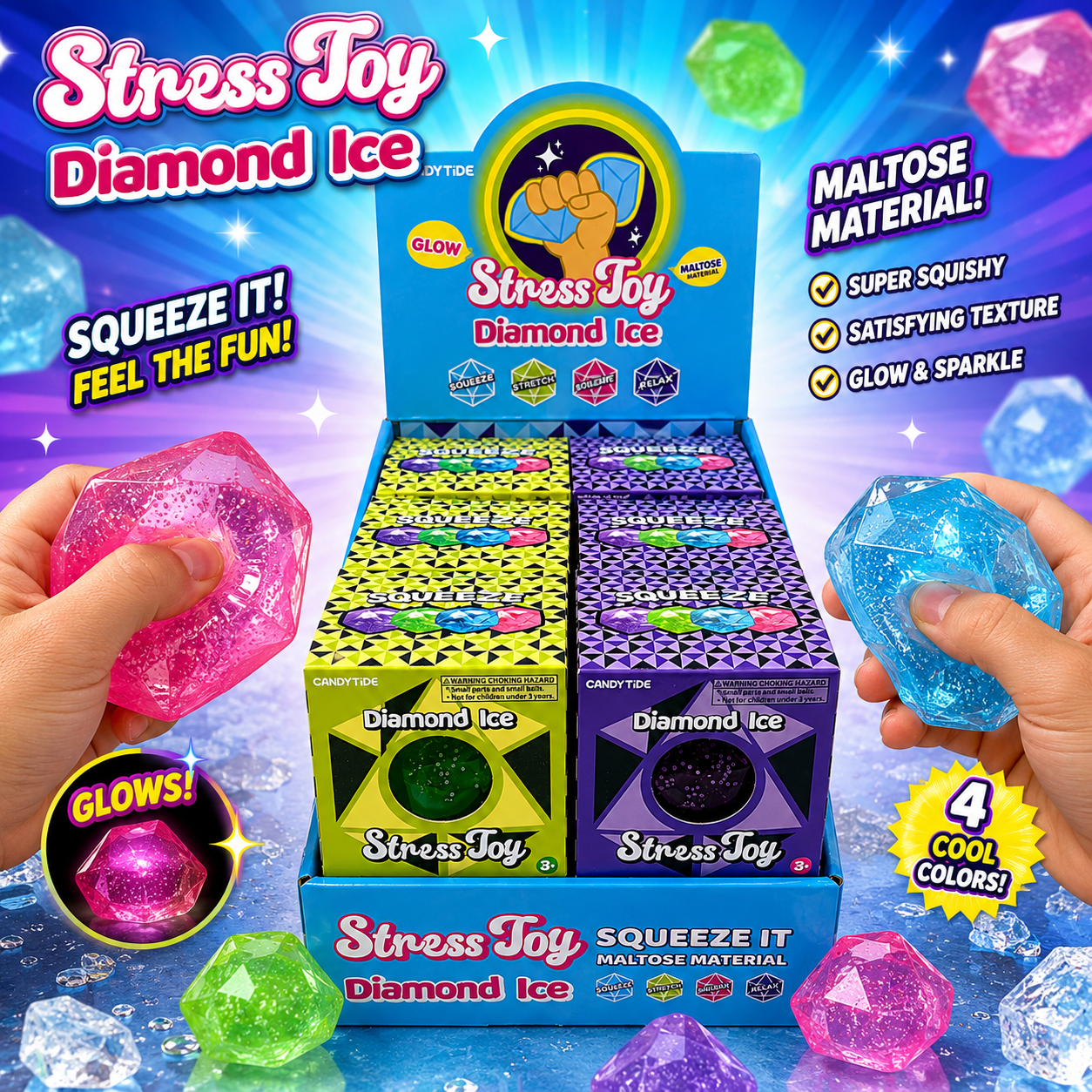 Diamond Ice Maltose Stress Toy – 12 PC Display MSND23