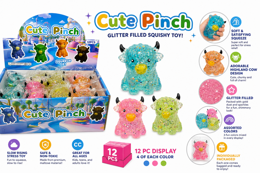 Cute Pinch Glitter Highland Bull Squishy MSS11