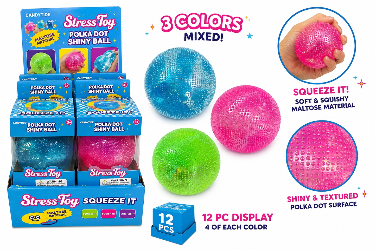 Polka Dot Shiny Ball Stress Toy MSND21