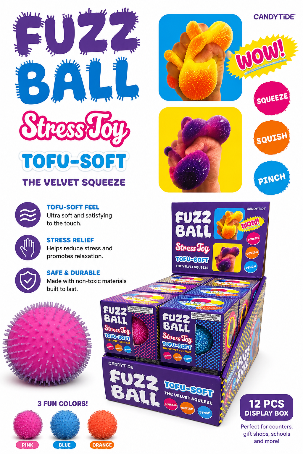 Fuzz Ball Stress Toy – Tofu Soft Velvet Squeeze MSND15