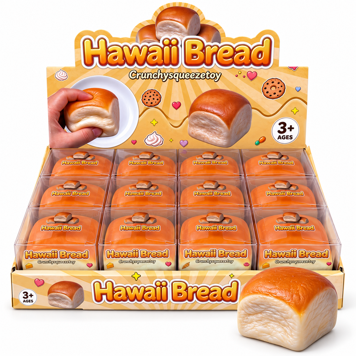 Hawaii Bread Crunchy Squishy Toy – 12 Pc Display MSS49