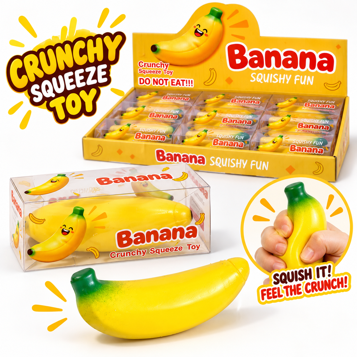 4.5" Banana Crunchy Squishy Toy – Squeeze & Crunch Fun! MSS47