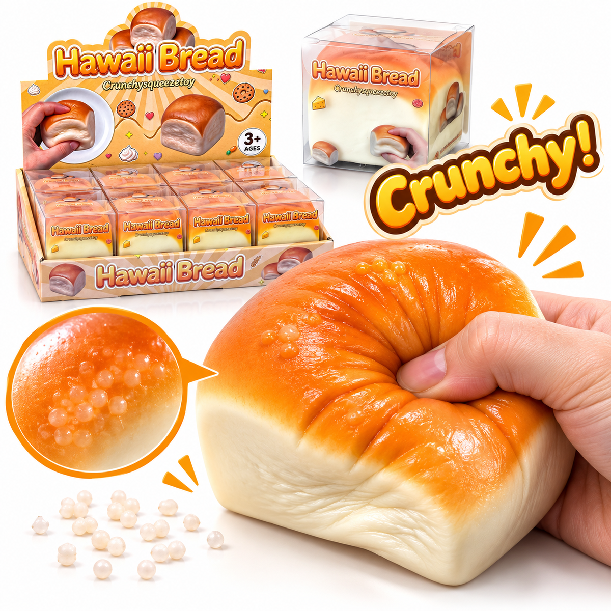 Hawaii Bread Crunchy Squishy Toy – 12 Pc Display MSS49