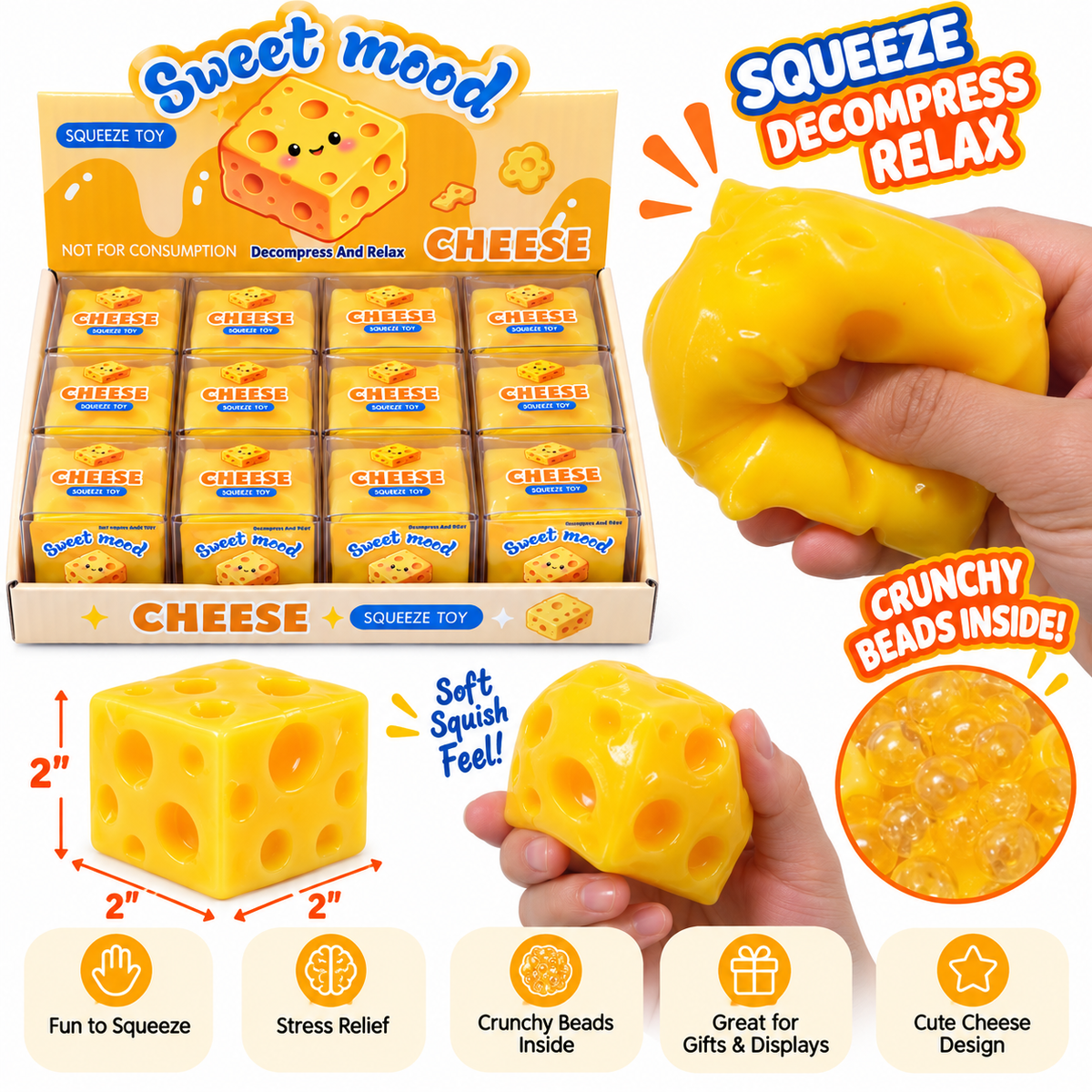 Crunchy Cheese Squishy – 2” MSS38
