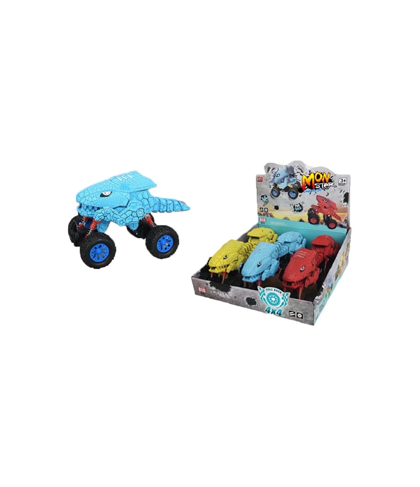 6” Monster Dino Friction Drive Trucks – Assorted Colors w/ Counter Display (6pc) MSMNSTR