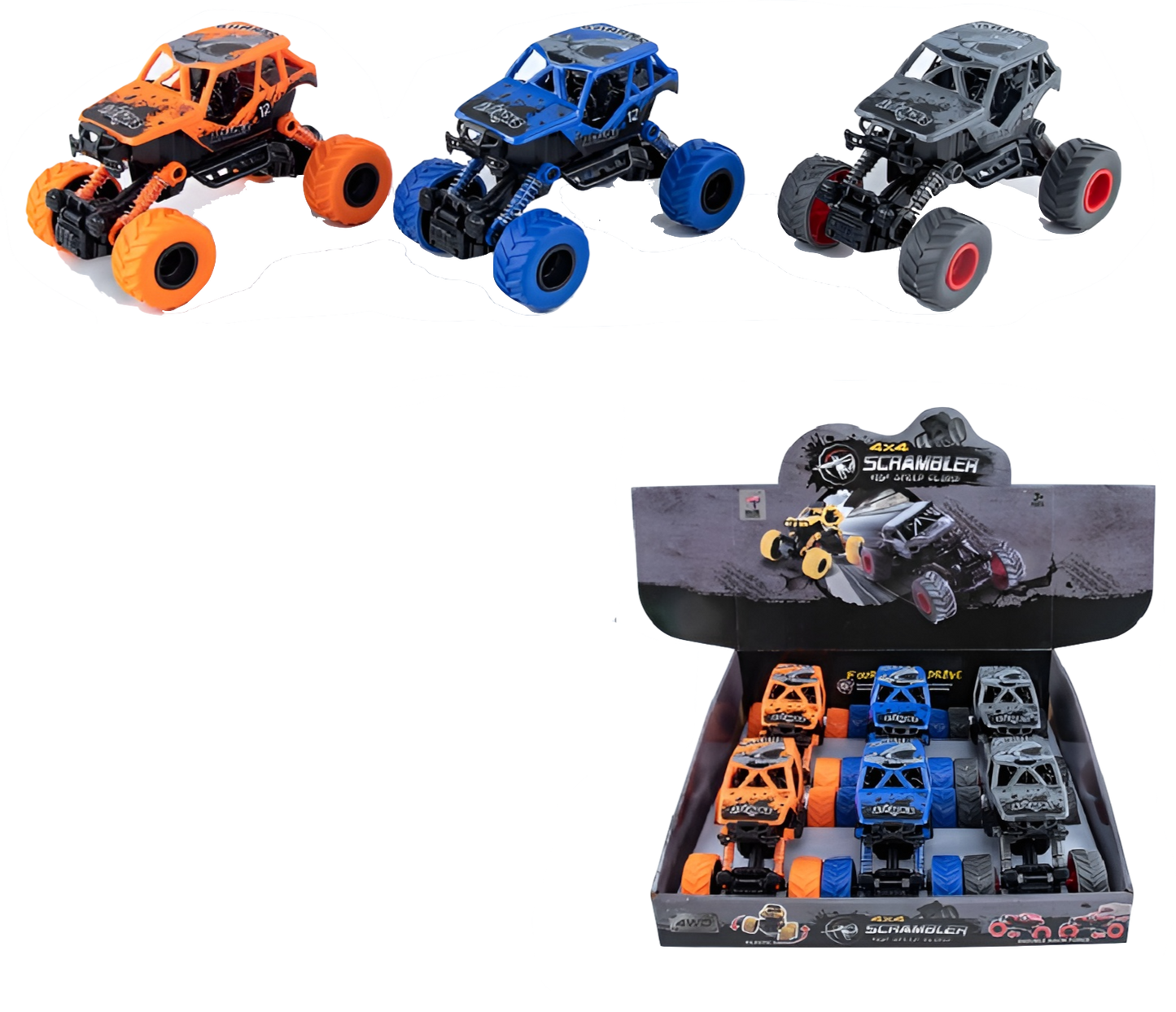 4x4 6" Scrambler Monster Truck – Assorted Colors (6pc Display) MSSCBL