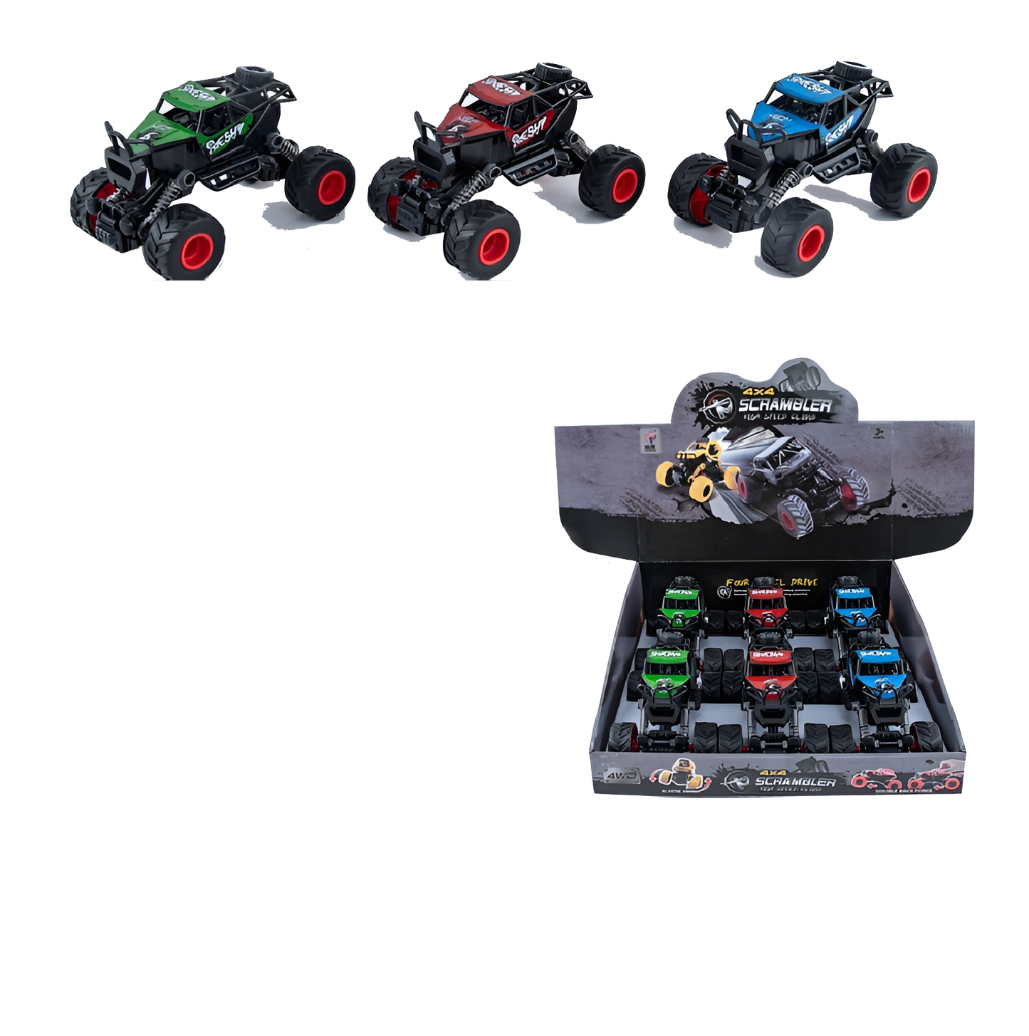 4x4 Scrambler Friction Drive Off-Road Trucks – 6” – Assorted Colors w/ Counter Display (6pc) MSSCBL2