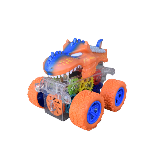 4" Transparent Dino Gear Car – Light-Up Friction Powered (See-Through Moving Gears) MSTRDN