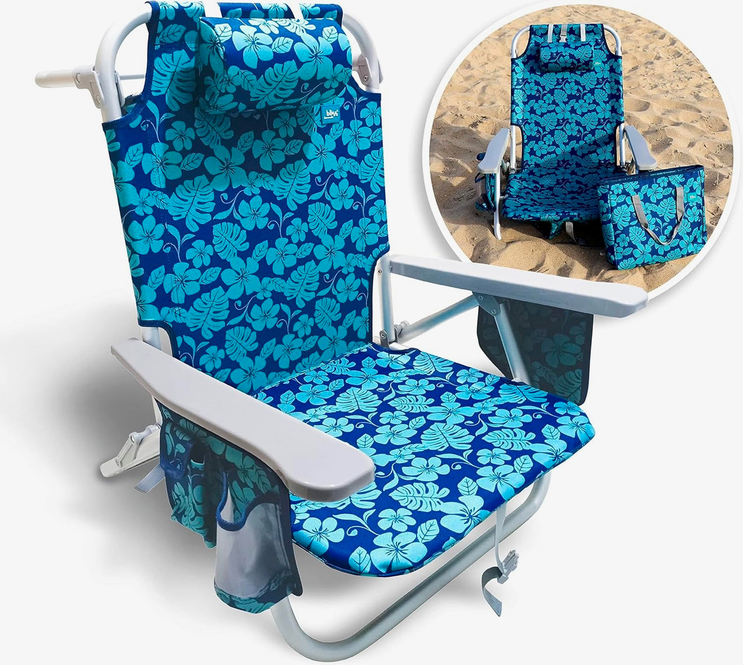 Aluminum 5-Position Folding Beach Chair with Pillow & Cooler Bag BC-BLISS