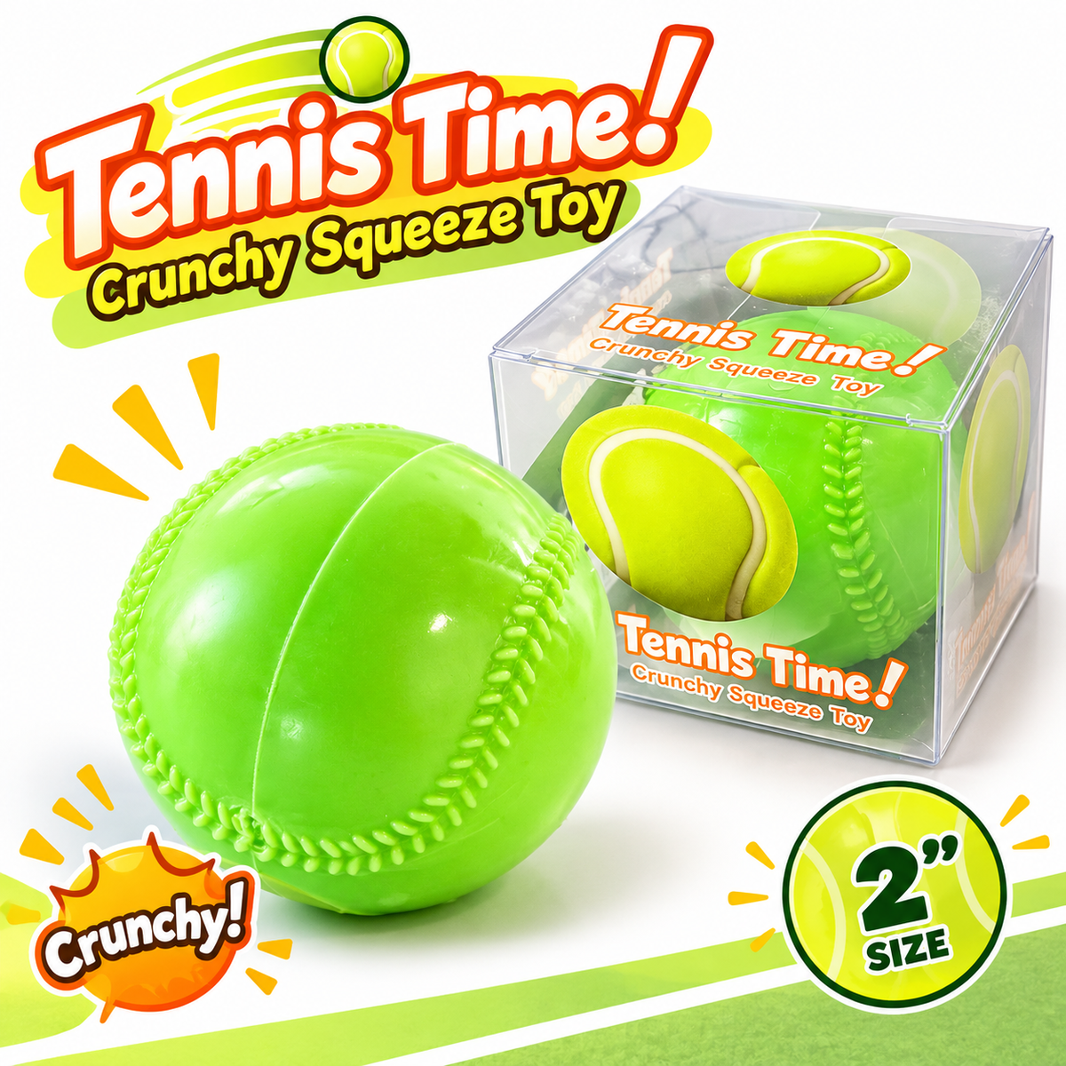 2" Crunchy Tennis Ball Squeeze Toy – Tennis Time! MSS53