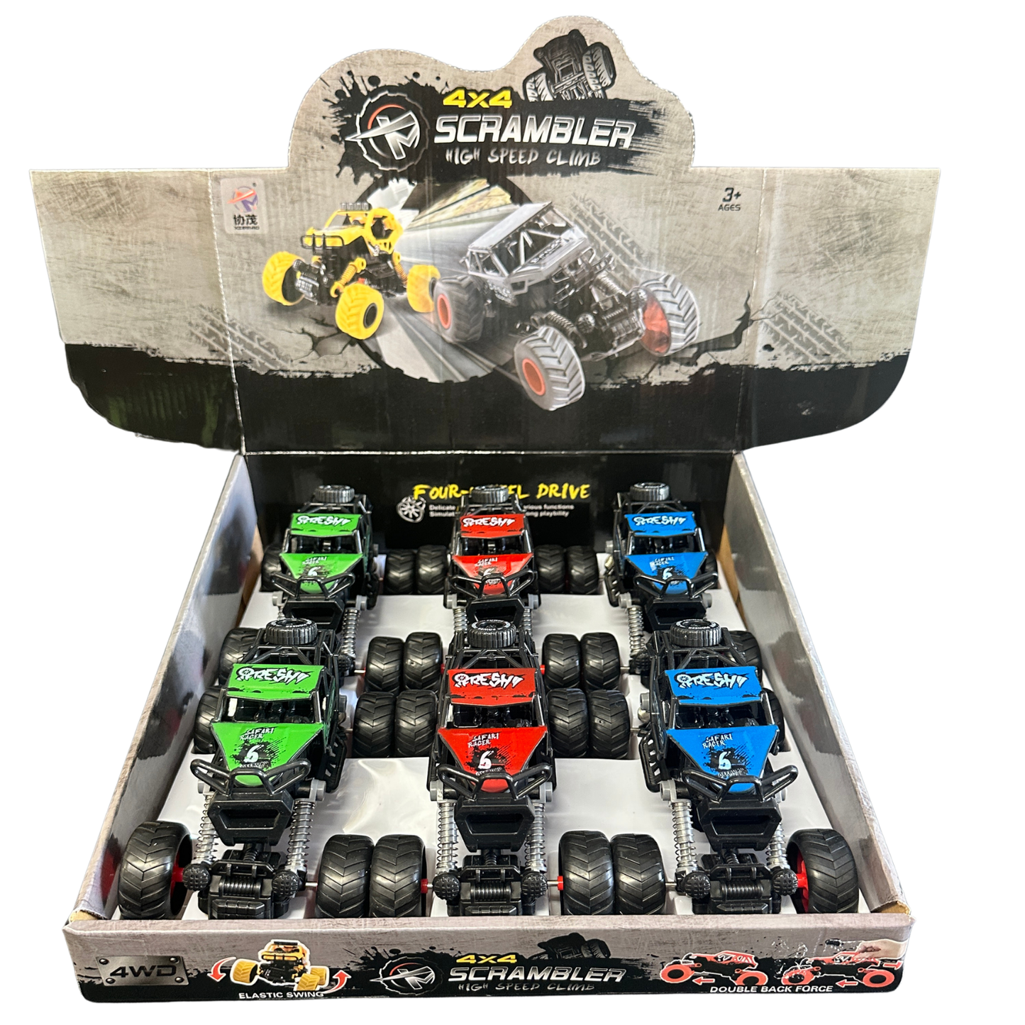 4x4 Scrambler Friction Drive Off-Road Trucks – 6” – Assorted Colors w/ Counter Display (6pc) MSSCBL2