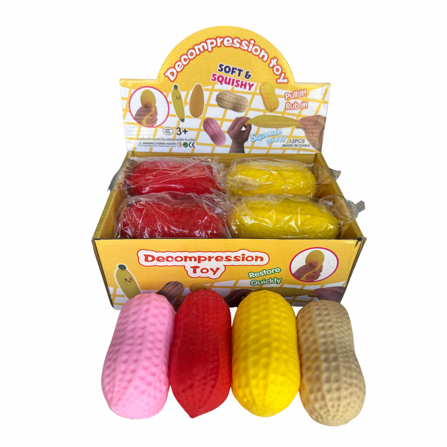 Ultra Squishy Peanut Stress Toy – Assorted Colors 12 Piece Display MSDS2