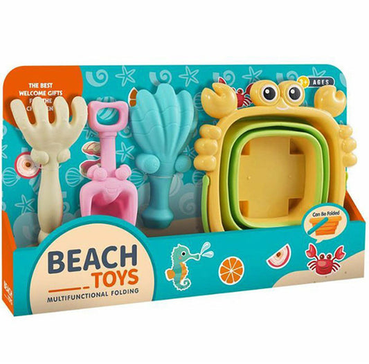 Kids Beach Toy Set CRAB – Sand Shovels & Folding Buckets (Assorted Colors) MSFBS1