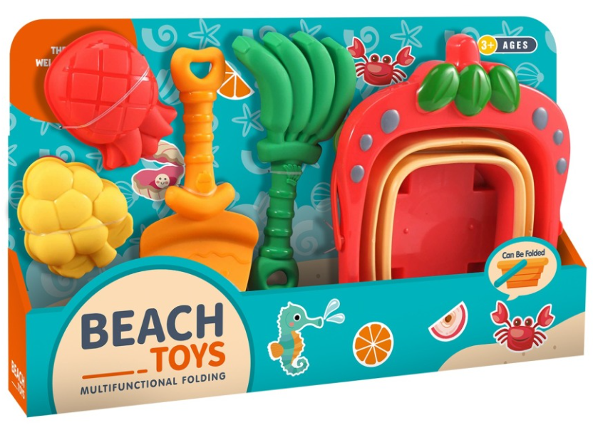 Beach Toys Folding Sand Play Set – Strawberry Bucket Design