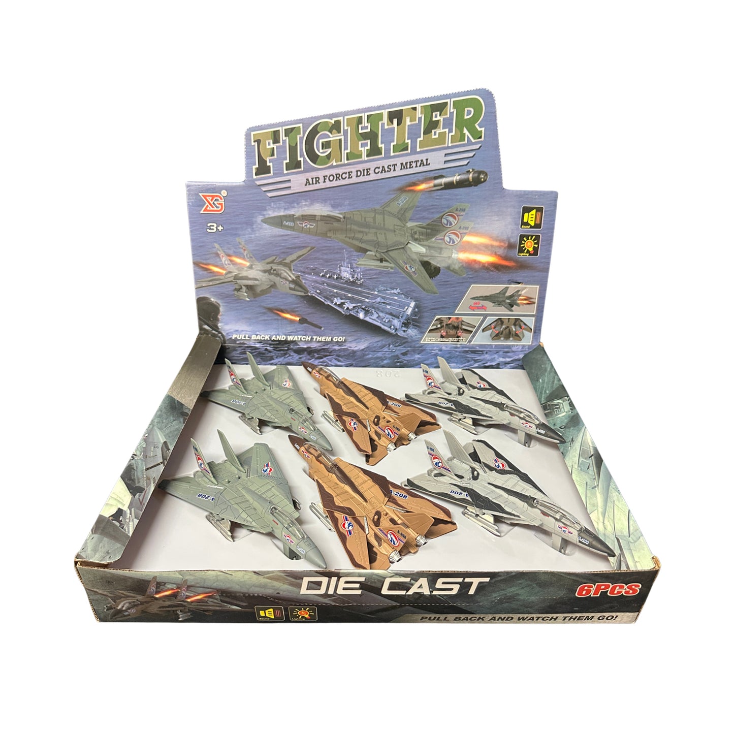 6” Die-Cast Fighter Jet – Light & Sound w/ Counter Display (6pc) MSFTJT