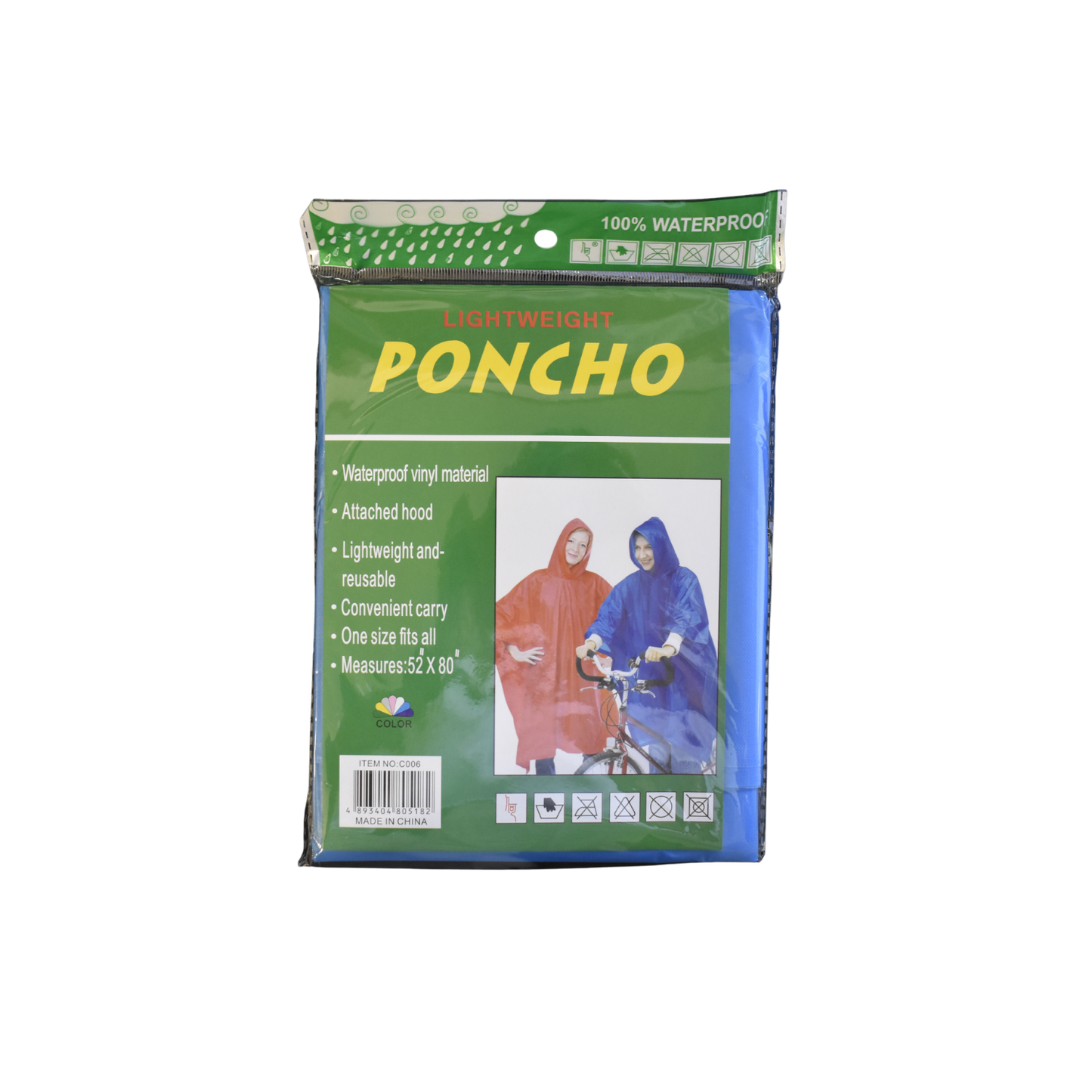 Adult Rain Poncho – Assorted Bright Colors MSPCHO