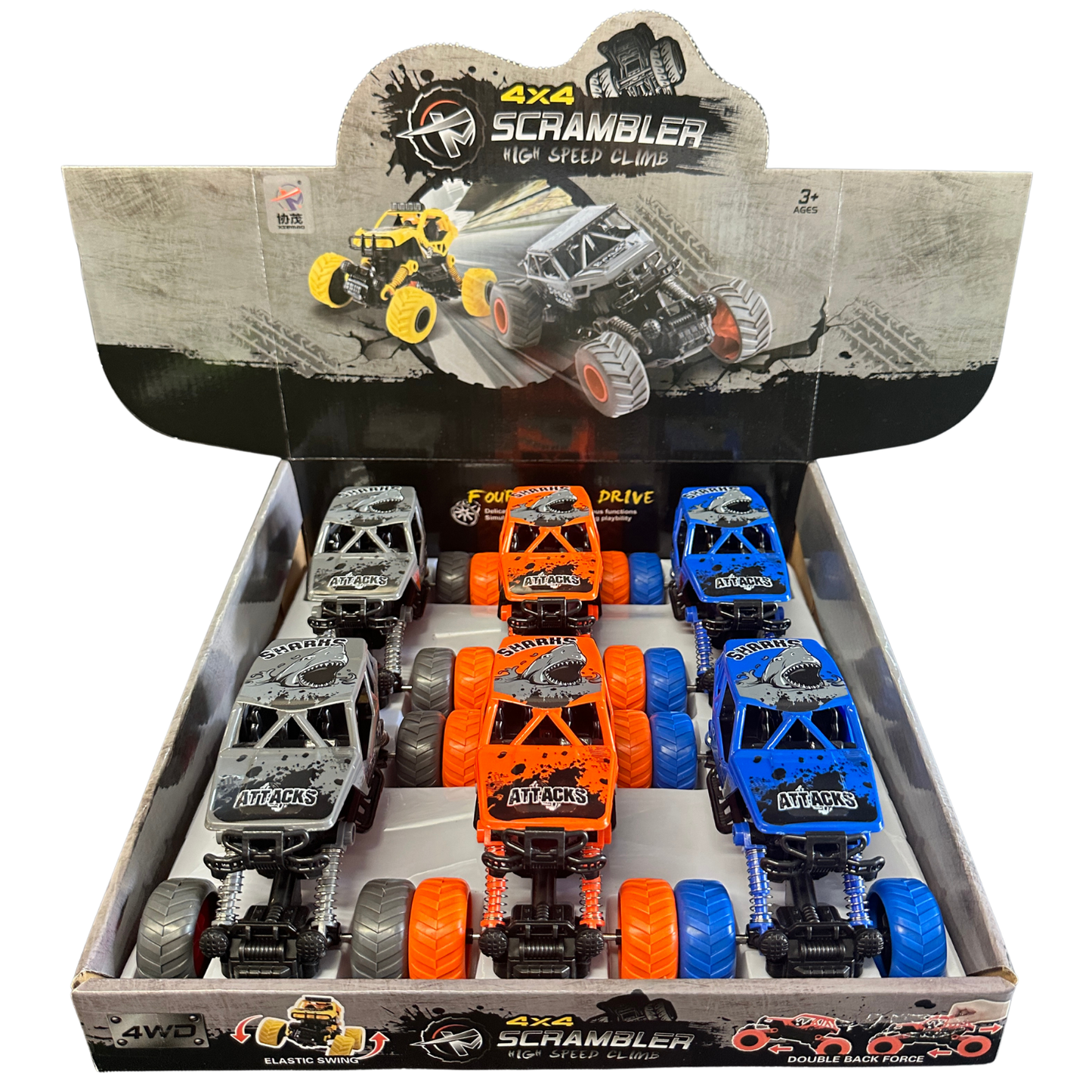4x4 6" Scrambler Monster Truck – Assorted Colors (6pc Display) MSSCBL